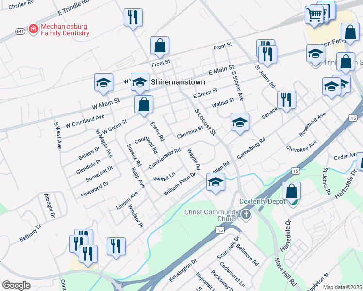 map of restaurants, bars, coffee shops, grocery stores, and more near 226 Cumberland Road in Camp Hill