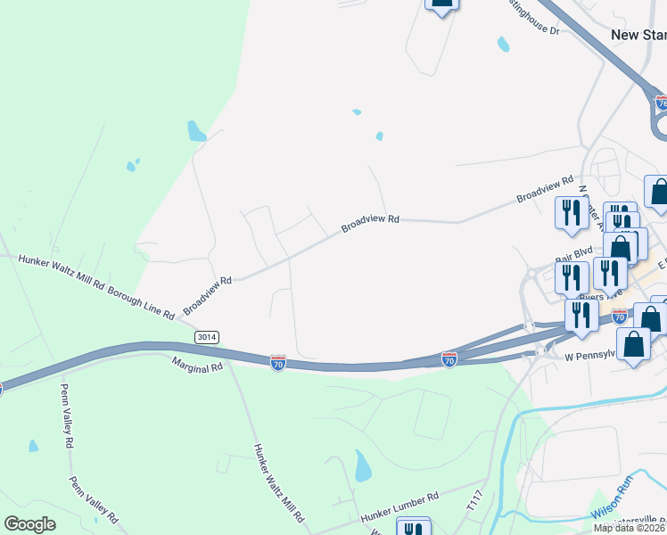 map of restaurants, bars, coffee shops, grocery stores, and more near 257 Broadview Road in Hunker