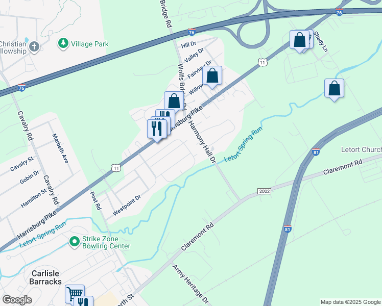 map of restaurants, bars, coffee shops, grocery stores, and more near 998 Patton Dr in Carlisle