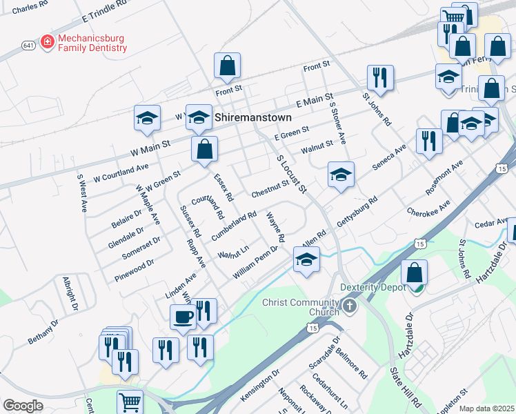 map of restaurants, bars, coffee shops, grocery stores, and more near 226 Cumberland Road in Camp Hill