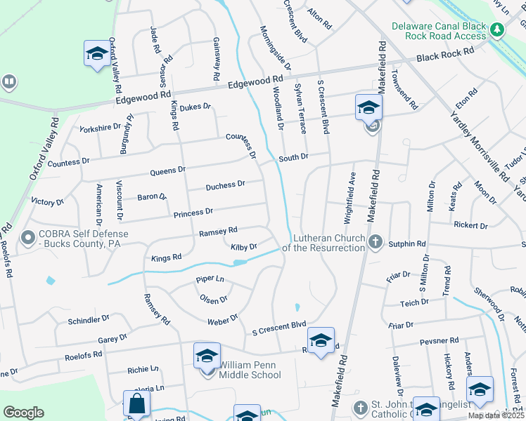 map of restaurants, bars, coffee shops, grocery stores, and more near 501 Countess Drive in Yardley
