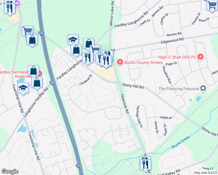 map of restaurants, bars, coffee shops, grocery stores, and more near 683B Rose Hollow Drive in Yardley