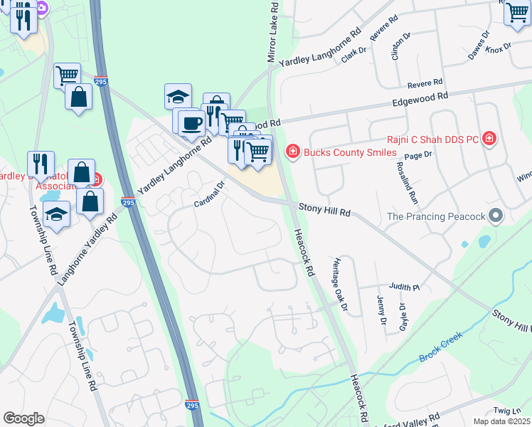 map of restaurants, bars, coffee shops, grocery stores, and more near 683B Rose Hollow Drive in Yardley