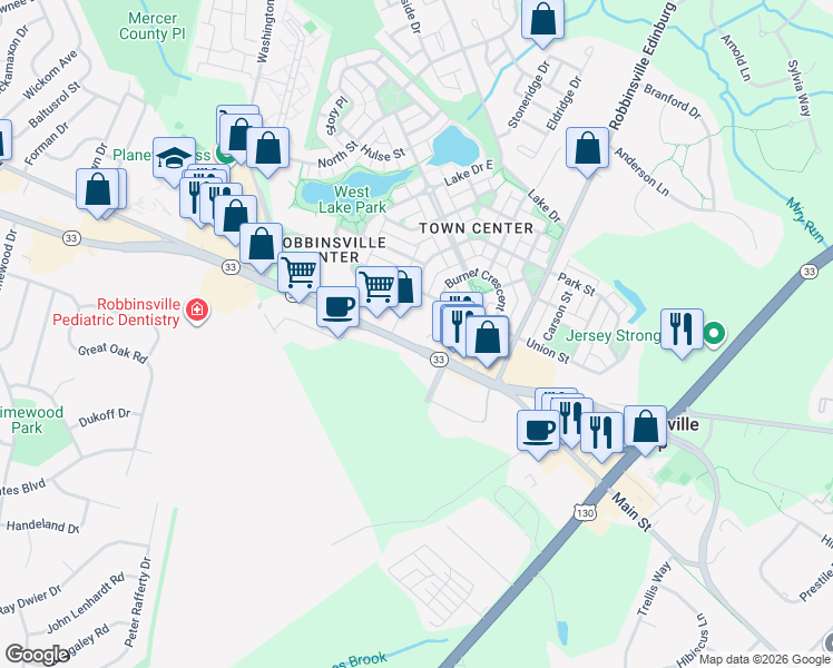 map of restaurants, bars, coffee shops, grocery stores, and more near 2340 New Jersey 33 in Trenton