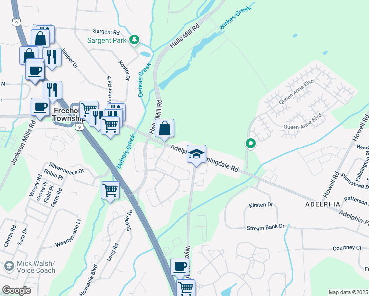 map of restaurants, bars, coffee shops, grocery stores, and more near 958 Adelphia Road in Freehold