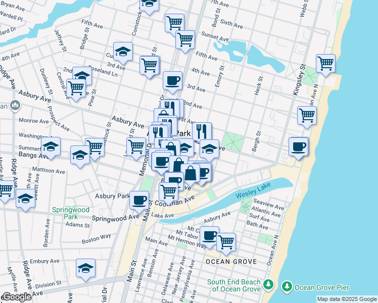 map of restaurants, bars, coffee shops, grocery stores, and more near in Asbury Park