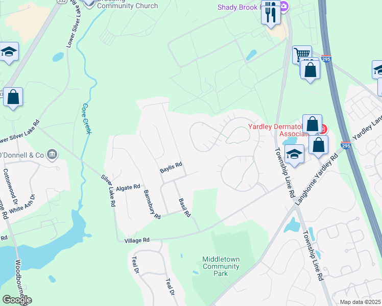 map of restaurants, bars, coffee shops, grocery stores, and more near 89 Chilton Road in Langhorne