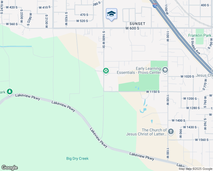 map of restaurants, bars, coffee shops, grocery stores, and more near 1053 South 1600 West Street in Provo
