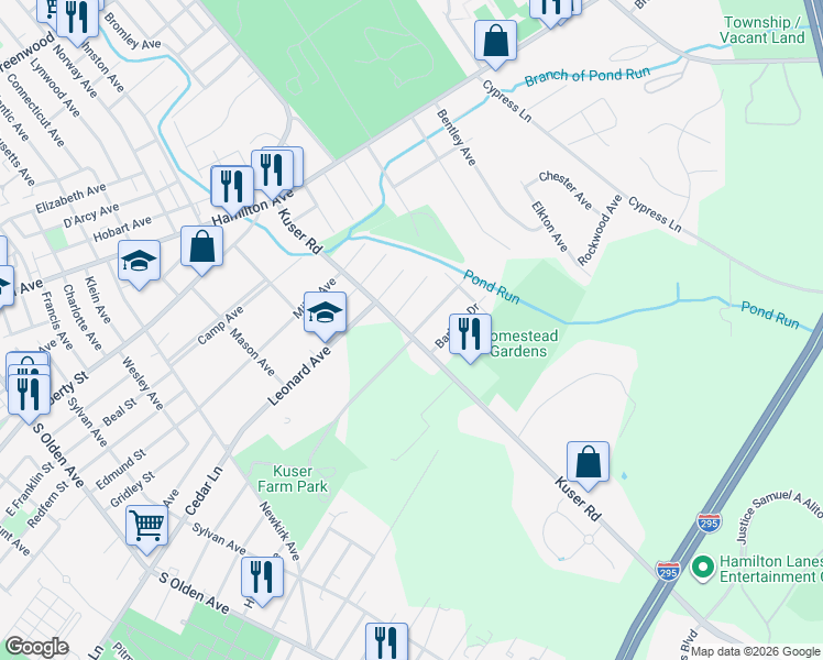 map of restaurants, bars, coffee shops, grocery stores, and more near 520 Kuser Road in Hamilton Township