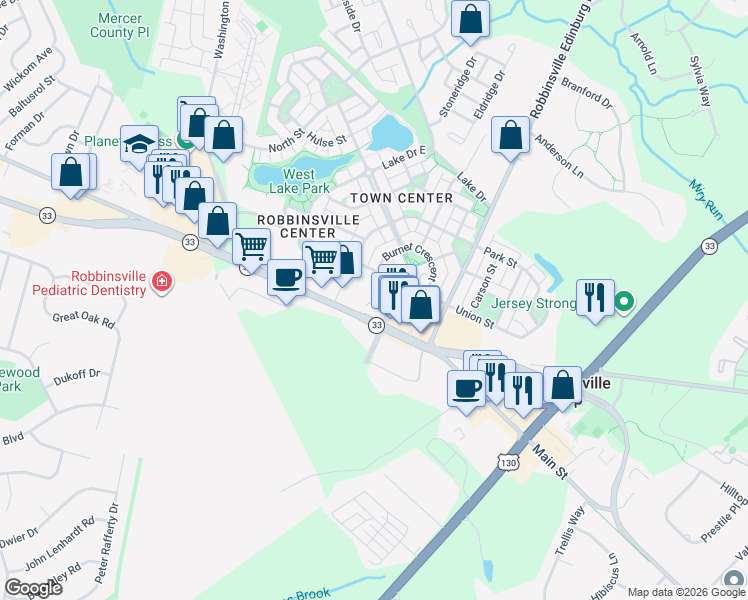 map of restaurants, bars, coffee shops, grocery stores, and more near 1 North Commerce Square in Trenton
