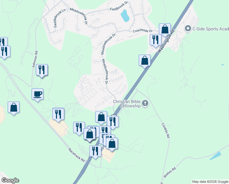 map of restaurants, bars, coffee shops, grocery stores, and more near 1395 Meadowbrook Drive in Canonsburg