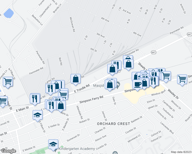 map of restaurants, bars, coffee shops, grocery stores, and more near 5269 East Trindle Road in Mechanicsburg