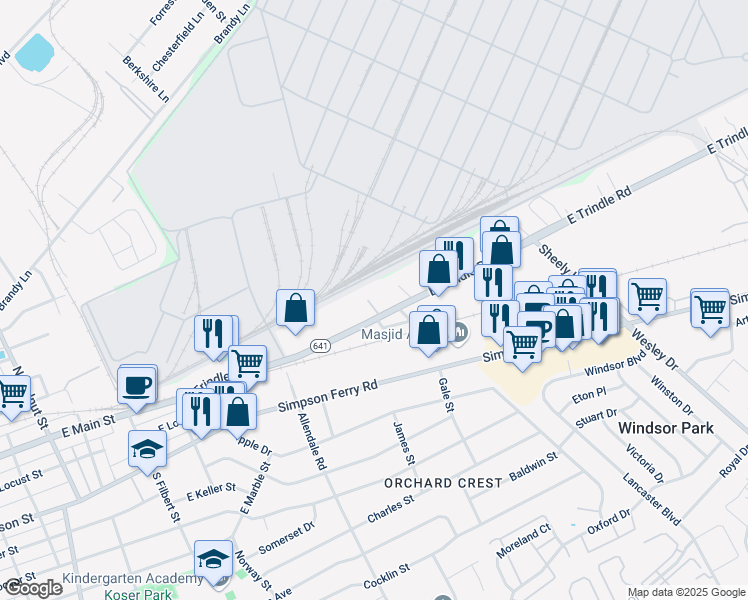 map of restaurants, bars, coffee shops, grocery stores, and more near 5269 East Trindle Road in Mechanicsburg
