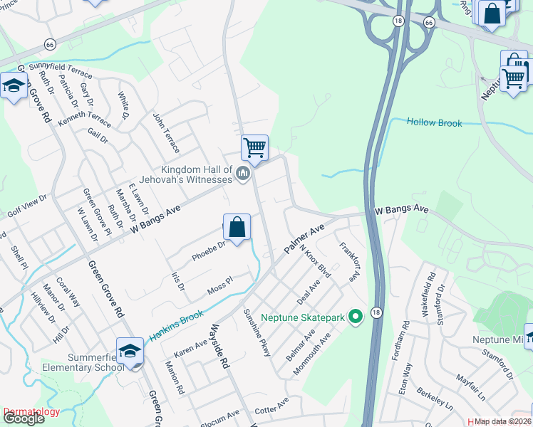 map of restaurants, bars, coffee shops, grocery stores, and more near 634 Wayside Road in Neptune City