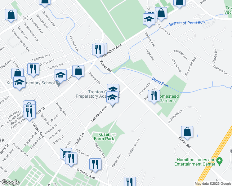 map of restaurants, bars, coffee shops, grocery stores, and more near 242 Leonard Avenue in Hamilton Township