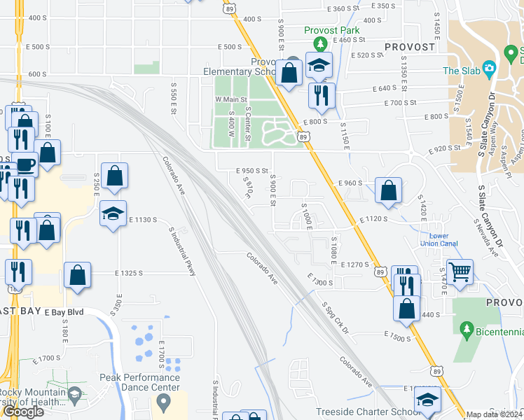 map of restaurants, bars, coffee shops, grocery stores, and more near 862 East 1090 South in Provo