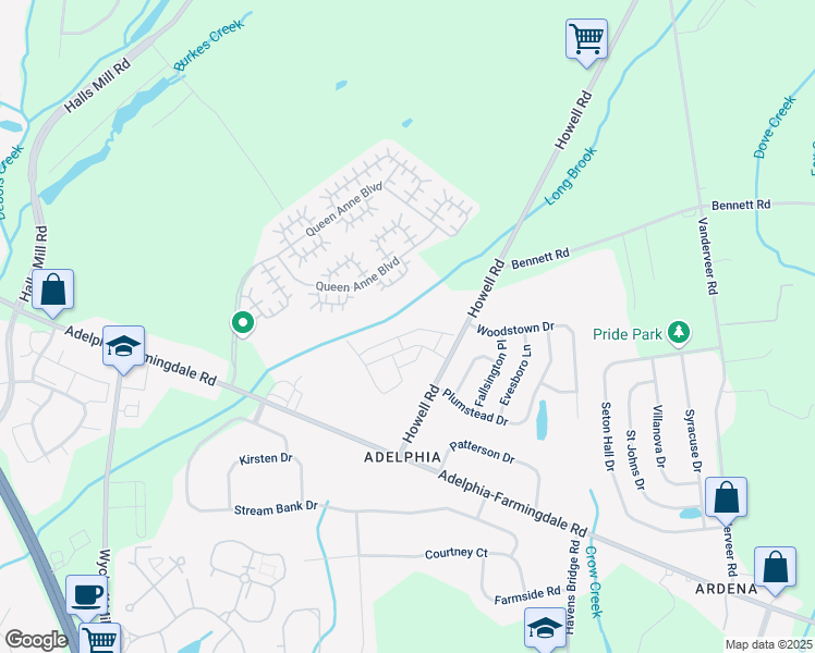 map of restaurants, bars, coffee shops, grocery stores, and more near 50 Picket Place in Freehold
