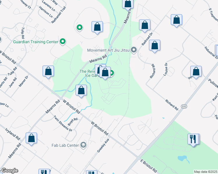 map of restaurants, bars, coffee shops, grocery stores, and more near 410 Camars Drive in Warminster