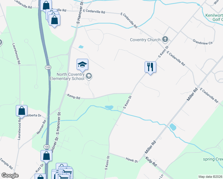 map of restaurants, bars, coffee shops, grocery stores, and more near 737 Kemp Road in Pottstown