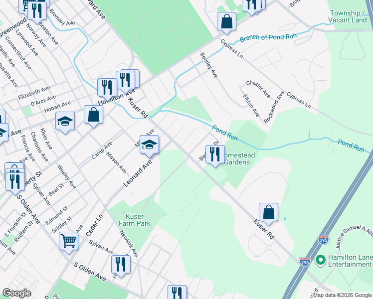 map of restaurants, bars, coffee shops, grocery stores, and more near 520 Kuser Road in Hamilton Township