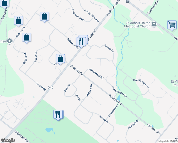 map of restaurants, bars, coffee shops, grocery stores, and more near 30 Wheatsheaf Road in Ivyland