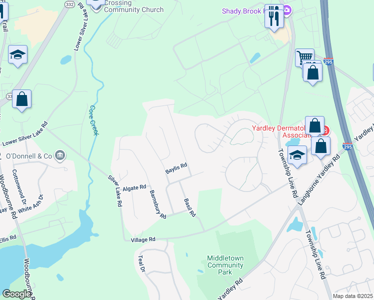 map of restaurants, bars, coffee shops, grocery stores, and more near 89 Chilton Road in Langhorne