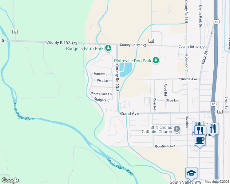map of restaurants, bars, coffee shops, grocery stores, and more near 703 Rodgers Cir in Platteville