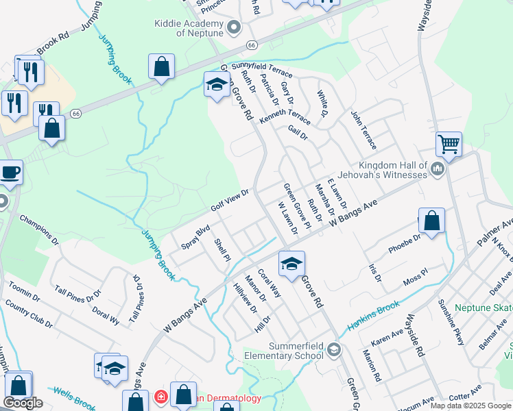 map of restaurants, bars, coffee shops, grocery stores, and more near 717 Green Grove Road in Neptune City