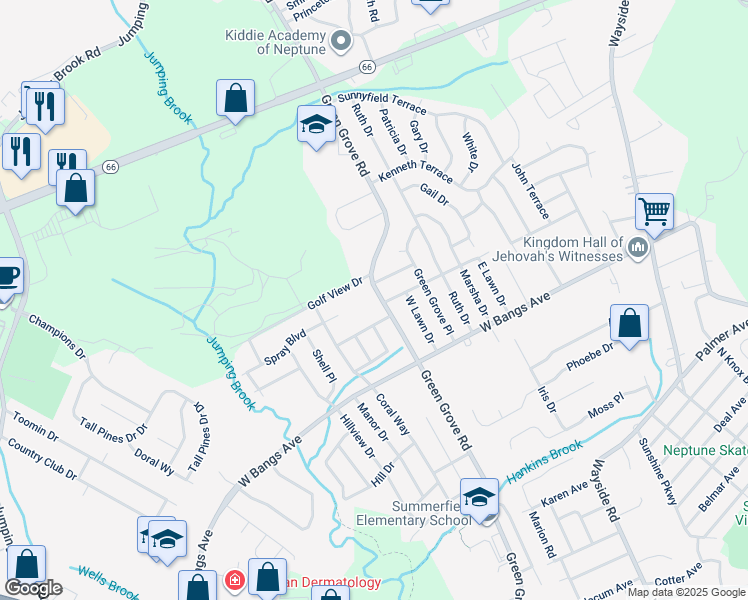 map of restaurants, bars, coffee shops, grocery stores, and more near 717 Green Grove Road in Neptune City