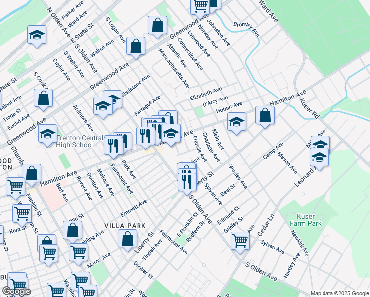 map of restaurants, bars, coffee shops, grocery stores, and more near 21 Moffatt Avenue in Hamilton Township