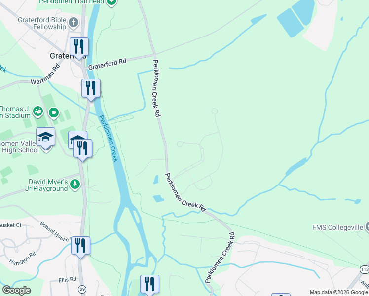 map of restaurants, bars, coffee shops, grocery stores, and more near 933 Mesa Lane in Collegeville