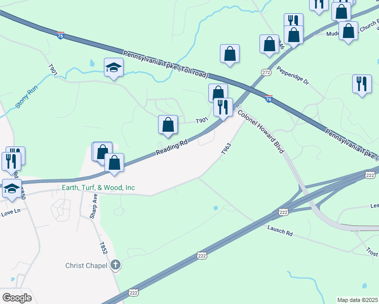 map of restaurants, bars, coffee shops, grocery stores, and more near 1985 Reading Road in Denver