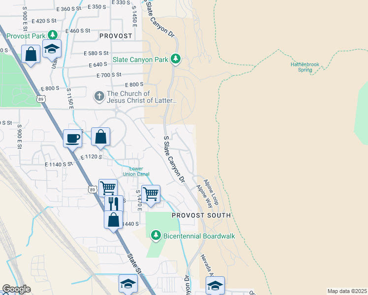 map of restaurants, bars, coffee shops, grocery stores, and more near 3 East 1080 South in Provo
