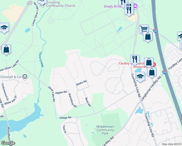 map of restaurants, bars, coffee shops, grocery stores, and more near 89 Chilton Road in Langhorne