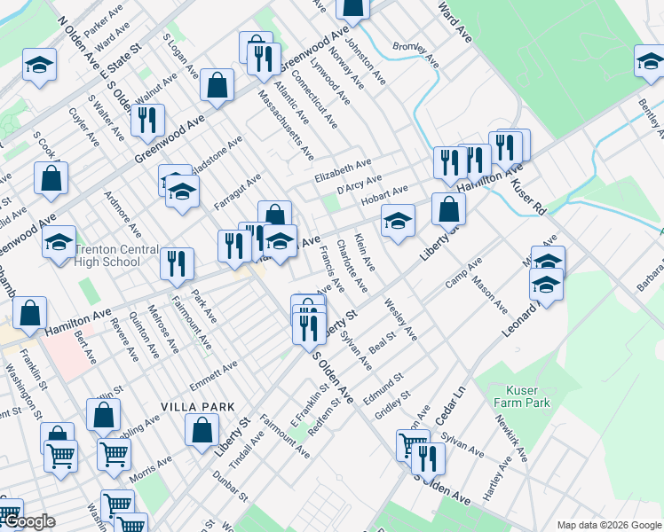 map of restaurants, bars, coffee shops, grocery stores, and more near 34 Francis Avenue in Hamilton Township