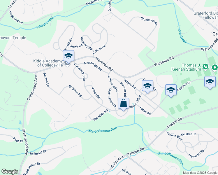 map of restaurants, bars, coffee shops, grocery stores, and more near 355 Countryside Court in Collegeville