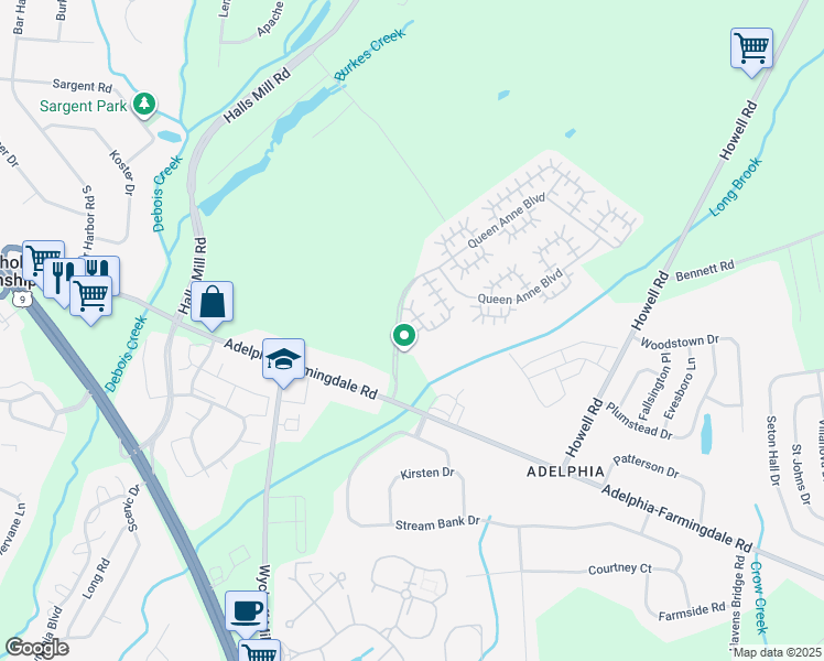 map of restaurants, bars, coffee shops, grocery stores, and more near 12 Carnaby Close in Freehold