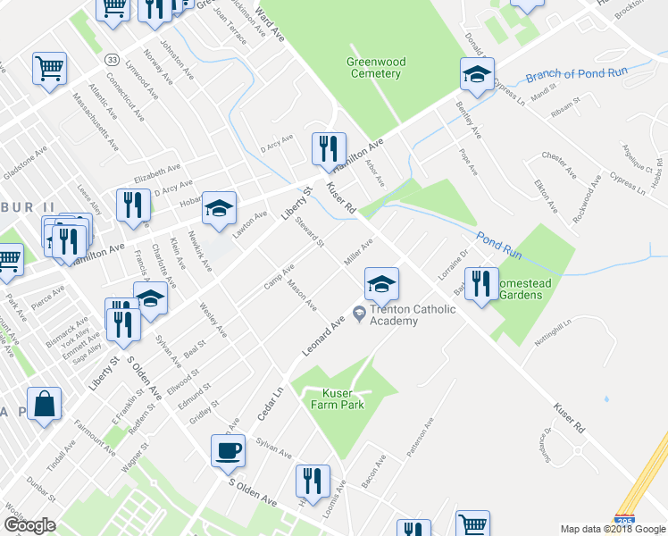 map of restaurants, bars, coffee shops, grocery stores, and more near 468 Miller Avenue in Hamilton Township