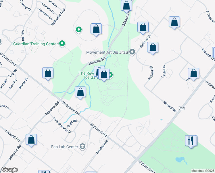 map of restaurants, bars, coffee shops, grocery stores, and more near 409 Camars Drive in Warminster