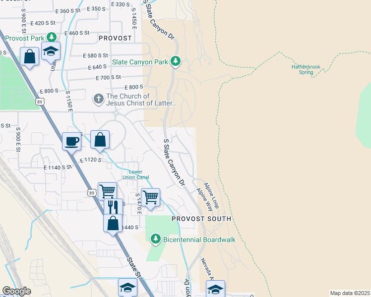 map of restaurants, bars, coffee shops, grocery stores, and more near 3 East 1080 South in Provo