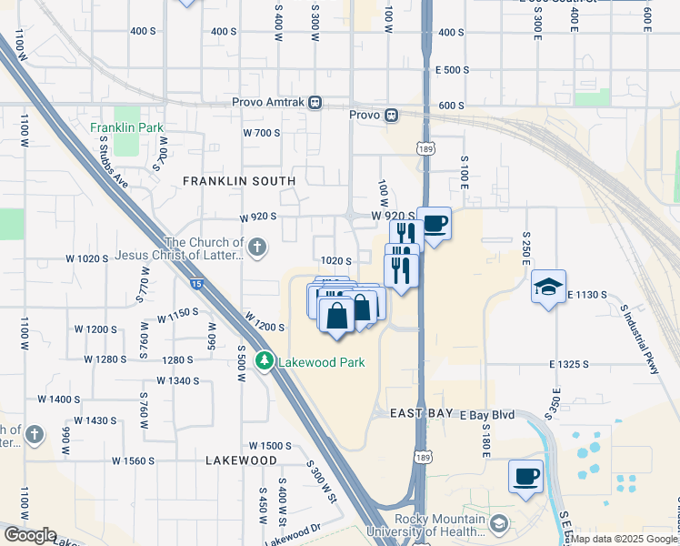 map of restaurants, bars, coffee shops, grocery stores, and more near 1059 South 250 West Street in Provo