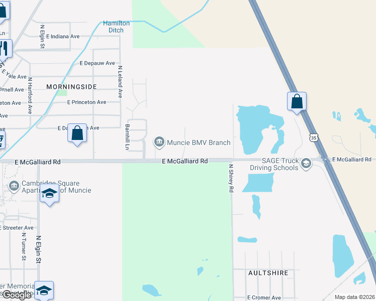 map of restaurants, bars, coffee shops, grocery stores, and more near 3300-3304 North Dalinda Road in Muncie