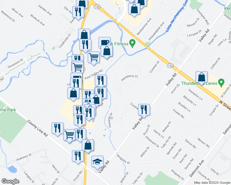 map of restaurants, bars, coffee shops, grocery stores, and more near 371 Redbud Court in Warrington