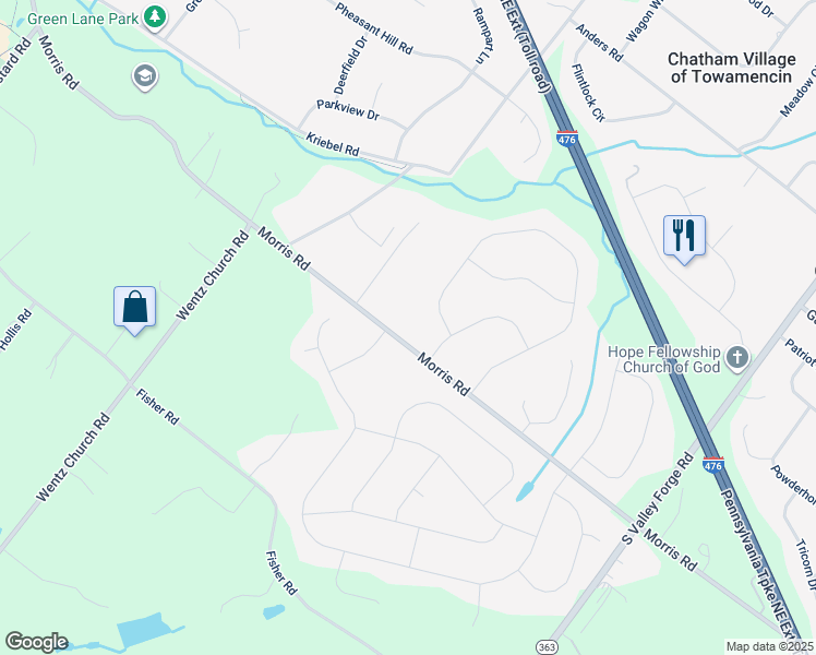 map of restaurants, bars, coffee shops, grocery stores, and more near 1191 Morris Road in Lansdale