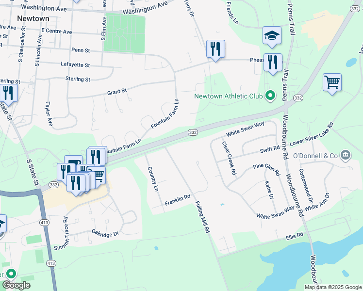 map of restaurants, bars, coffee shops, grocery stores, and more near 552 Double Woods Road in Langhorne