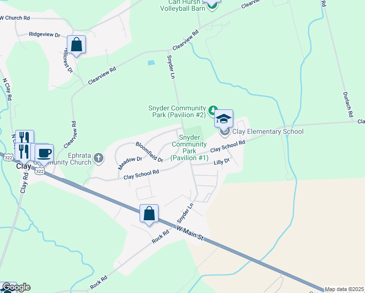 map of restaurants, bars, coffee shops, grocery stores, and more near 118 Bloomfield Drive in Ephrata