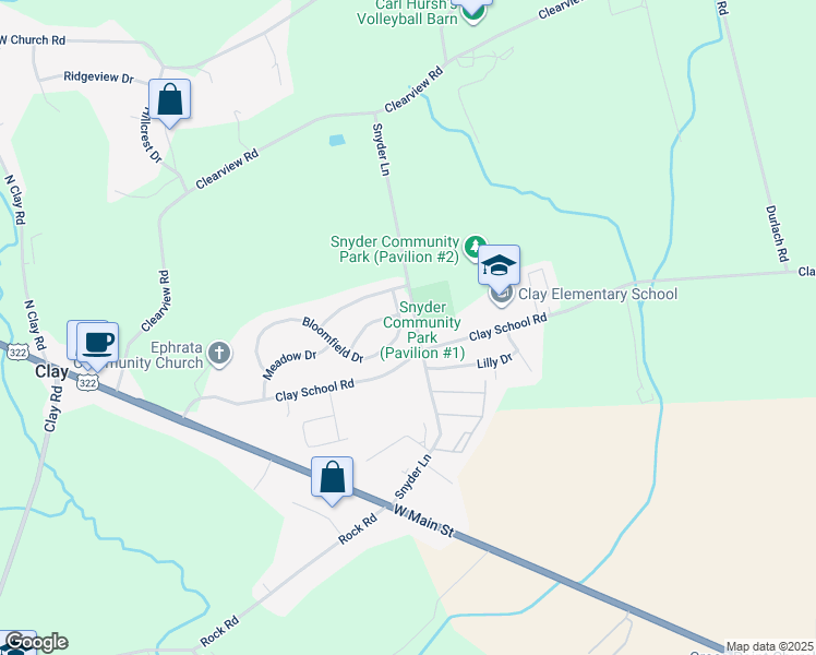 map of restaurants, bars, coffee shops, grocery stores, and more near 118 Bloomfield Dr in Ephrata