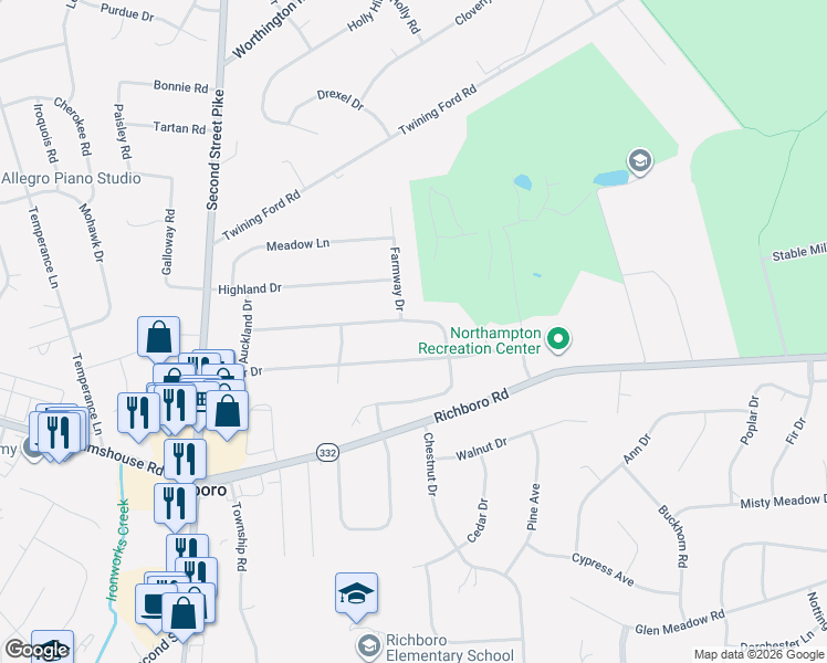 map of restaurants, bars, coffee shops, grocery stores, and more near 201 Manor Drive in Richboro