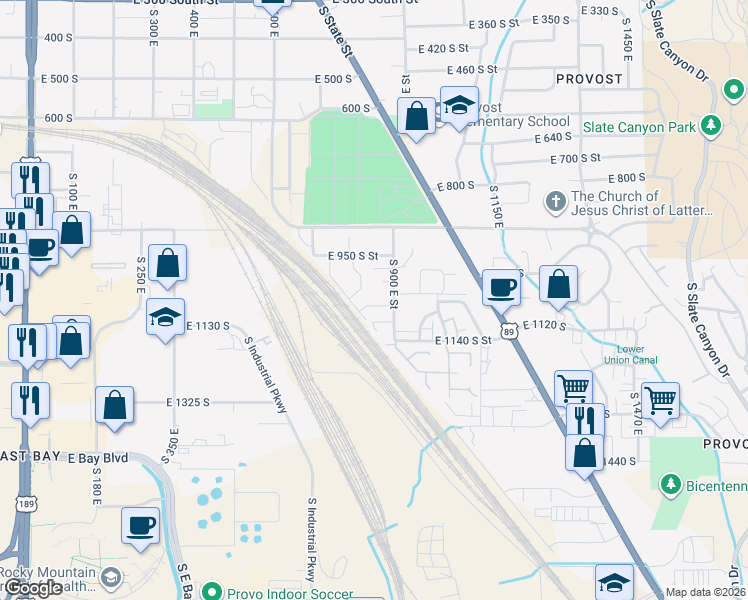 map of restaurants, bars, coffee shops, grocery stores, and more near 849 East 1090 South in Provo