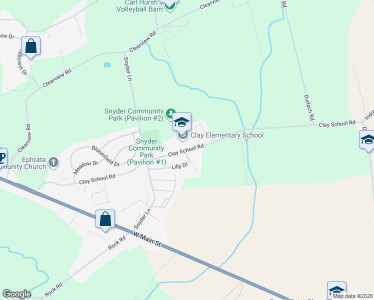 map of restaurants, bars, coffee shops, grocery stores, and more near 250 Clay School Road in Ephrata